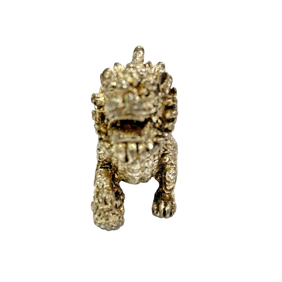 Silvertone Metal Foo Dog Figure Asian Oriental Guardian Figurine Miniature Size - Picture 2 of 7